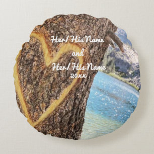 Lake Tahoe Blue Water Tree Heart Love Round Pillow