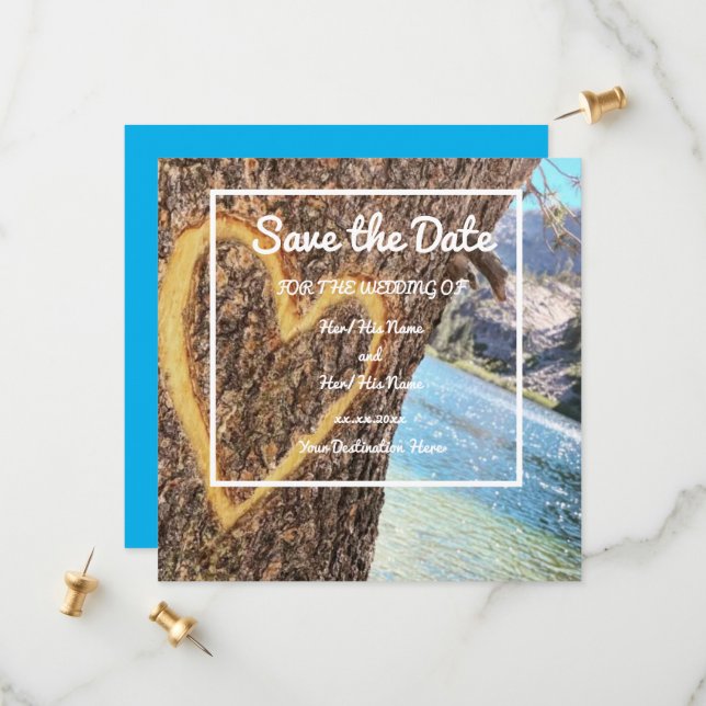 Lake Tahoe Blue Water Tree Heart Love Save The Date (Front/Back In Situ)
