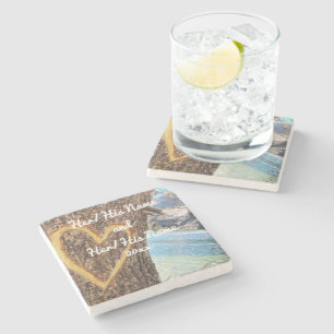 Lake Tahoe Blue Water Tree Heart Love Stone Coaster