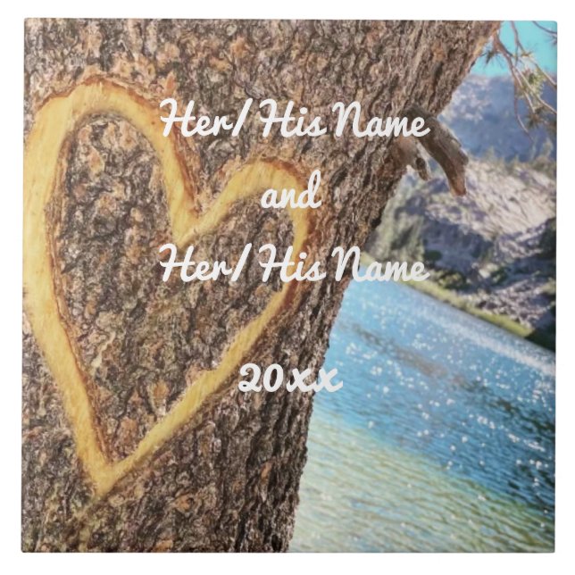 Lake Tahoe Blue Water Tree Heart Love Tile (Front)