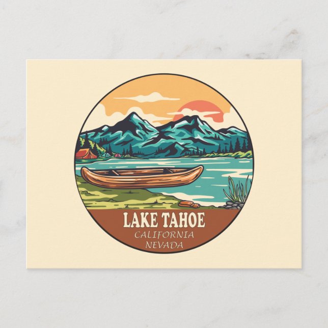 Lake Tahoe Boating Fishing Emblem Postcard (Front)
