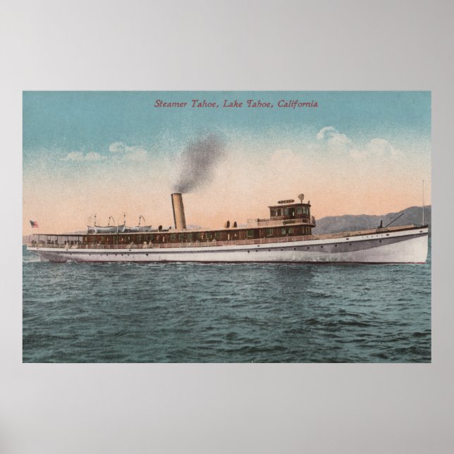 Lake Tahoe, CA - Steamer Tahoe Large Wood Ship Poster (Front)