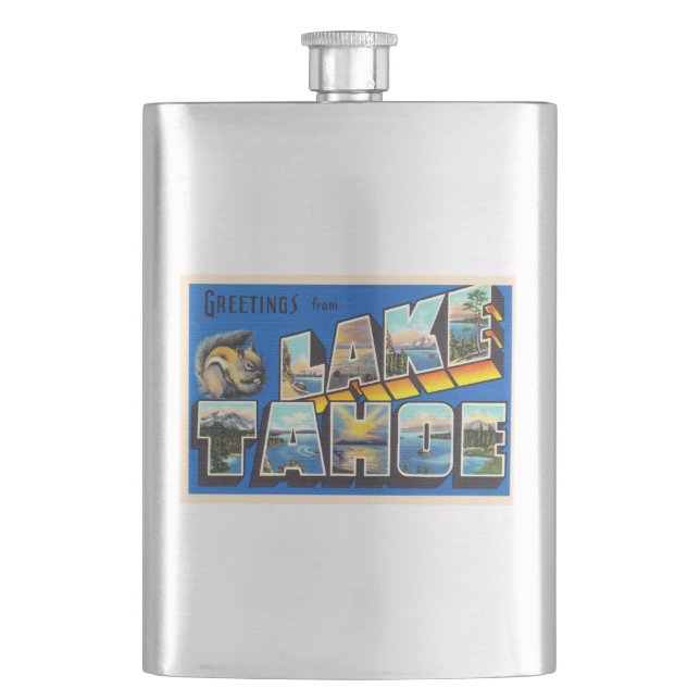 Lake Tahoe California CA Large Letter Postcard Hip Flask (Front)