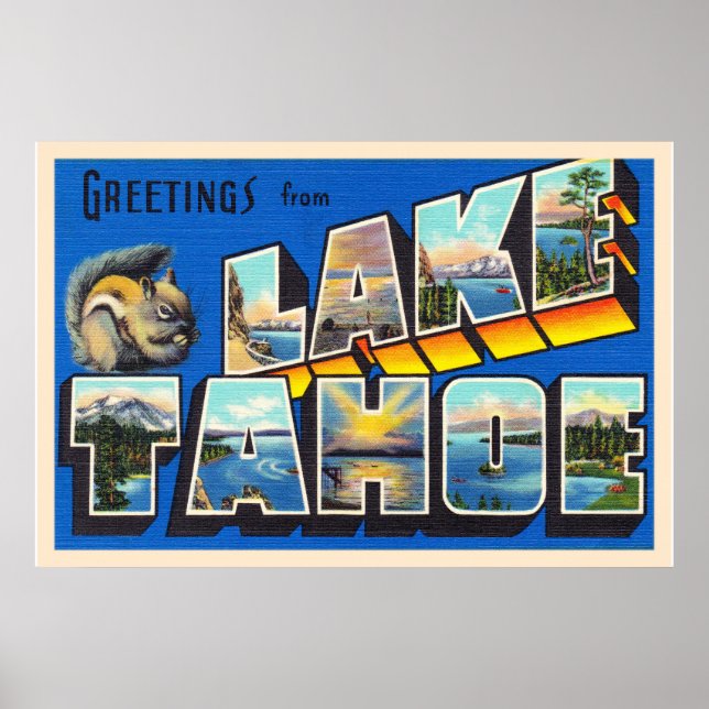 Lake Tahoe California CA Large Letter Postcard Poster (Front)