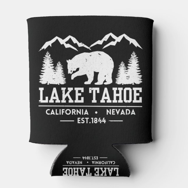 Lake Tahoe - California Grizzly Bear Mountains Can Cooler (Back)