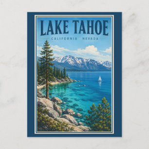 Lake Tahoe California Nevada Illustration Travel Postcard