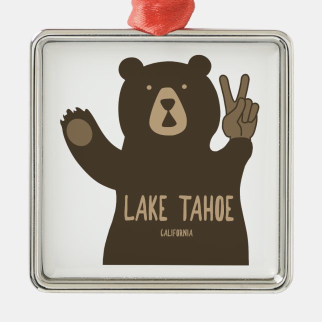 Lake Tahoe California Nevada Peace Bear Metal Ornament (Front)