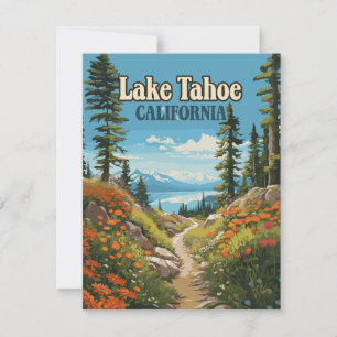 Lake Tahoe California Nevada Retro Travel Card