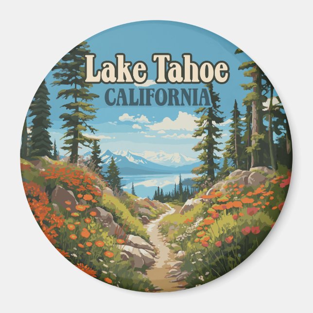 Lake Tahoe California Nevada Retro Travel Magnet (Front)