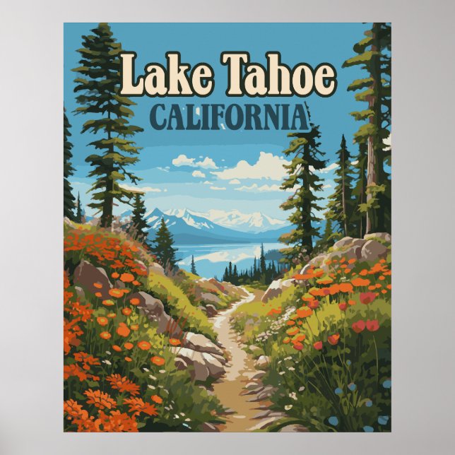 Lake Tahoe California Nevada Retro Travel Poster (Front)