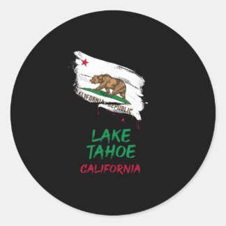 Lake Tahoe California Paint Splatter Flag Vacation Classic Round Sticker