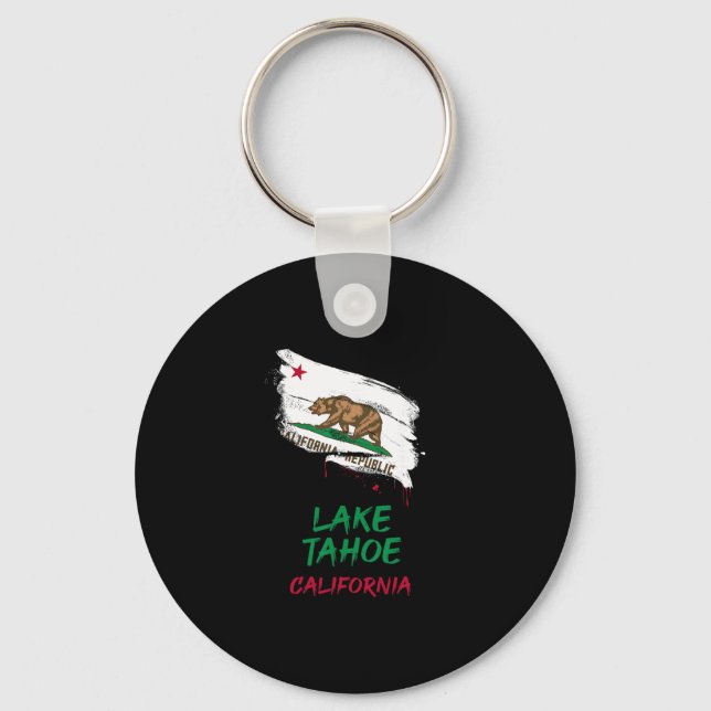Lake Tahoe California Paint Splatter Flag Vacation Keychain (Front)