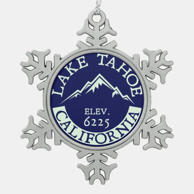 Lake Tahoe California Skiing Snowboarding Ski Snowflake Pewter Christmas Ornament (Front)