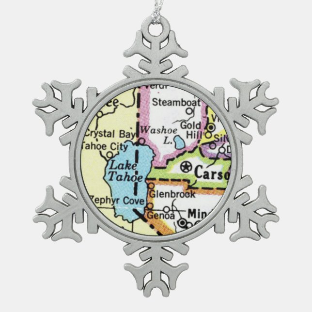Lake Tahoe, Carson City Map Christmas Ornament (Front)