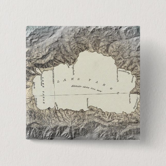 Lake Tahoe map 2 Inch Square Button (Front)
