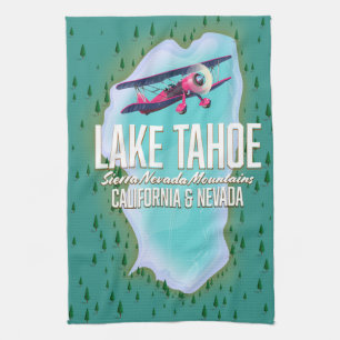 Lake Tahoe map travel poster Kitchen Towel