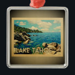 Lake Tahoe Ornament Vintage Travel<br><div class="desc">A cool vintage style Lake Tahoe ornament featuring a beautiful lake scene with trees,  rocks and blue sky.</div>