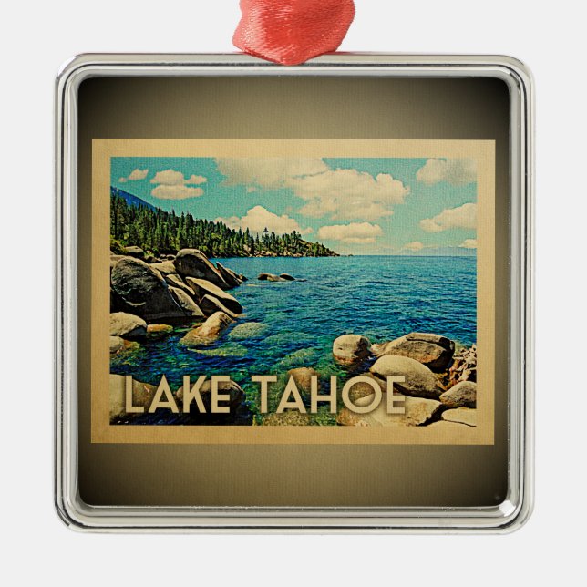 Lake Tahoe Ornament Vintage Travel (Front)