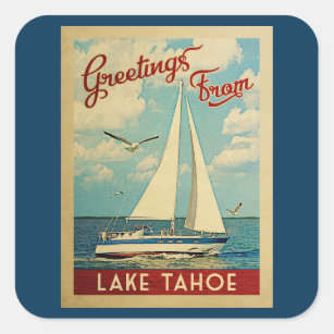 Lake Tahoe Sailboat Vintage Travel California Square Sticker