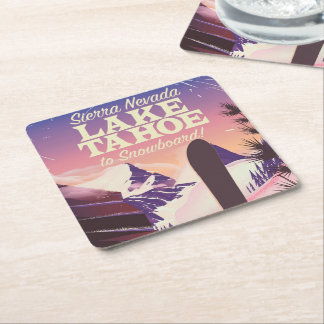 Lake Tahoe Sierra Nevada USA Snowboarding poster Square Paper Coaster
