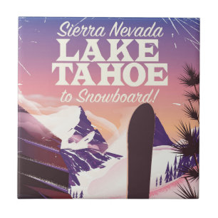 Lake Tahoe Sierra Nevada USA Snowboarding poster Tile