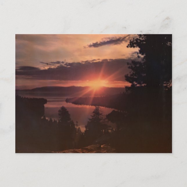 Lake Tahoe Sunrise Vintage Postcard (Front)