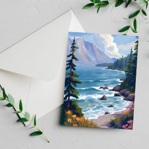 Lake Tahoe Tide Watercolor Travel Painting Card