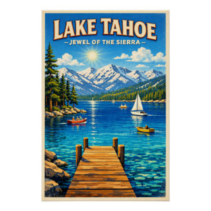 Lake Tahoe, USA, in a classic retro travel Poster