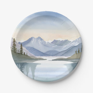 Lake Tahoe   Watercolor Mountain Landscape Paper Plate