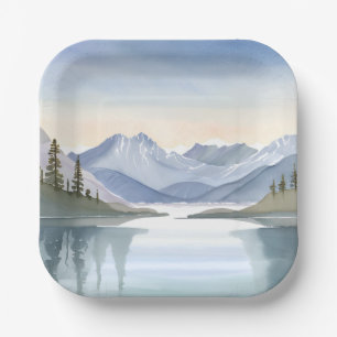 Lake Tahoe   Watercolor Mountain Landscape Paper Plate