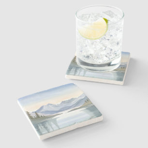 Lake Tahoe Watercolor Mountain Landscape Stone Coaster