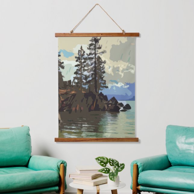 Lake Tahoe Wood Topped Wall Tapestry (Living Room)