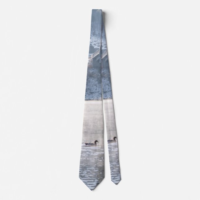 Lake Taneycomo Foggy Winter Fishing Neck Tie (Front)