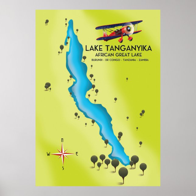 Lake Tanganyika African Great lake map Poster (Front)
