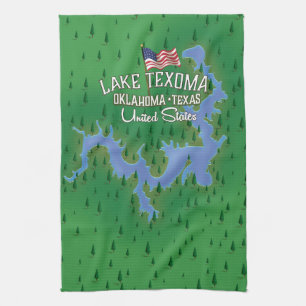 Lake Texoma USA map. Kitchen Towel