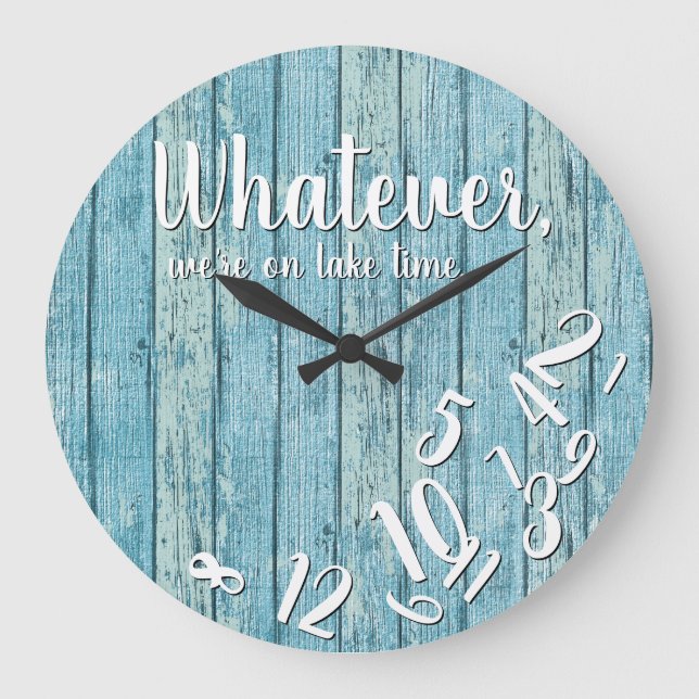 Lake Time Rustic Wood Funny Retirement Lake Home Large Clock (Front)