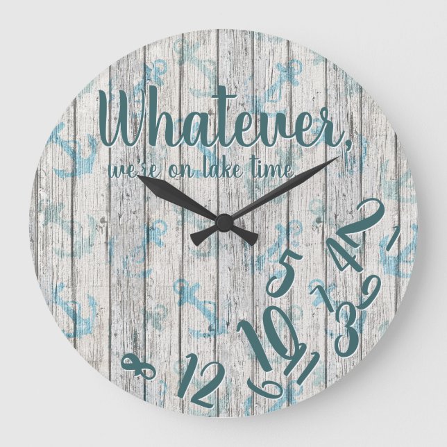 Lake Time Rustic Wood Funny Retirement Lake Home Large Clock (Front)