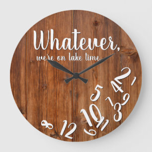 Lake Time Rustic Wood Funny Retirement Lake Home Large Clock