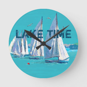 Lake Time Sailboats Round Clock