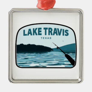 Lake Travis Austin Texas Fishing Rod Metal Ornament