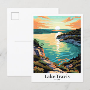 Lake Travis Texas Art Vintage Travel Illustration Postcard