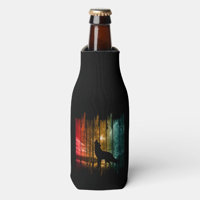 LAKE TREES WOLF HOWLING BOTTLE COOLER (Bottle Front)