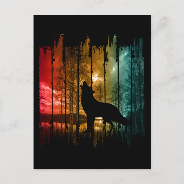 LAKE TREES WOLF HOWLING POSTCARD (Front)