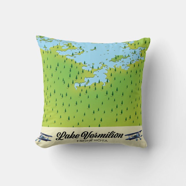 Lake Vermilion Minnesota map Throw Pillow (Front)