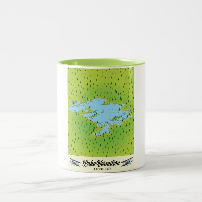 Lake Vermilion Minnesota map Two-Tone Coffee Mug (Center)