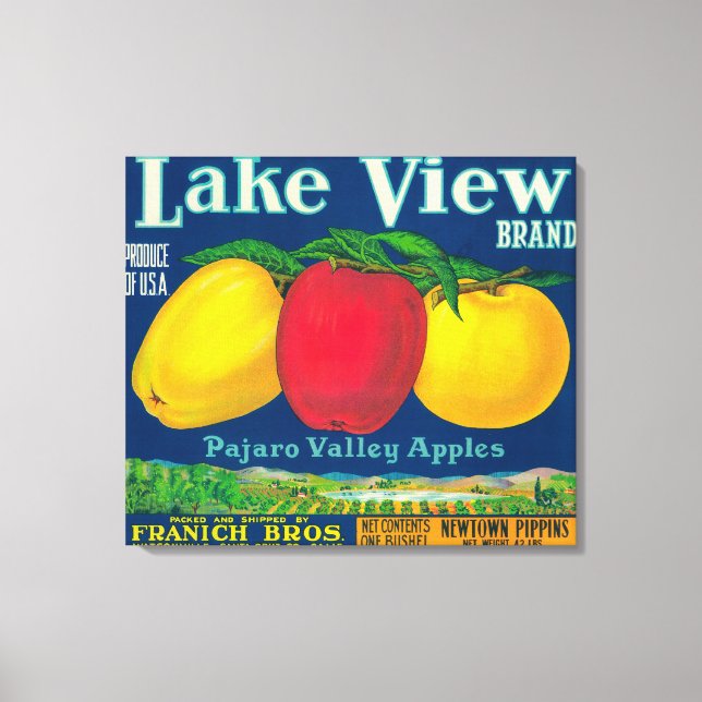 Lake View Apple Label - Watsonville, CA Canvas Print (Front)