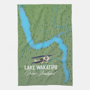Lake Wakatipu New Zealand map Kitchen Towel