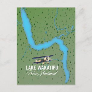 Lake Wakatipu New Zealand map Postcard