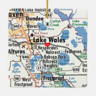 Lake Wales Florida Map Ceramic Ornament
