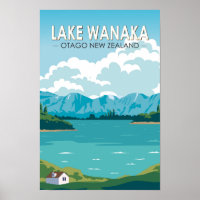 Lake Wanaka Otago New Zealand Travel Art Vintage